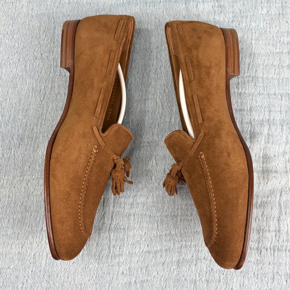 Ralph Lauren Purple Label Quillis Tassel Loafers Teak Calf Suede EU 38.5 US 8.5 - Picture 6 of 16